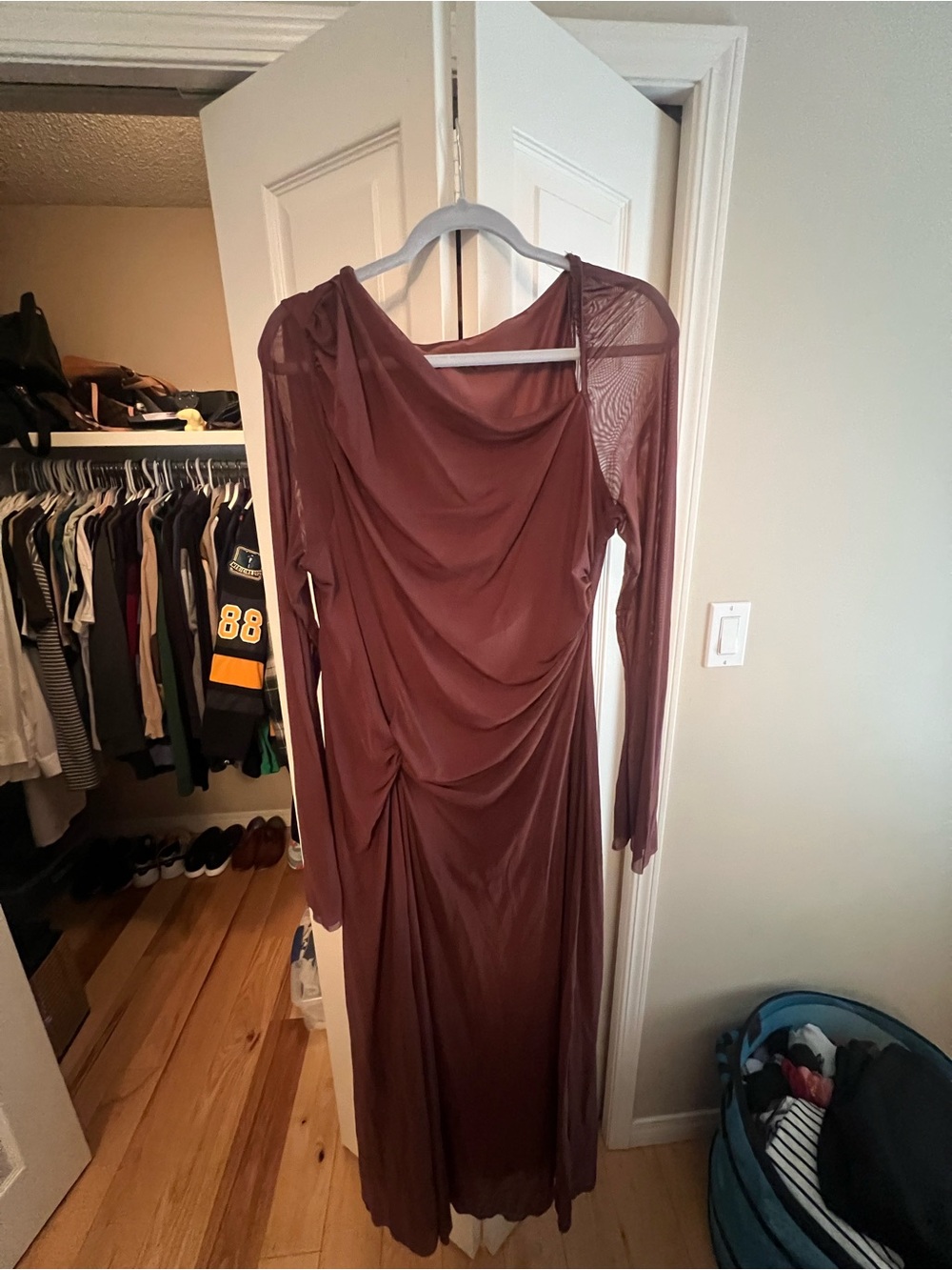 SHEIN Long Sleeve Draped Maxi Dress in Rust Brown